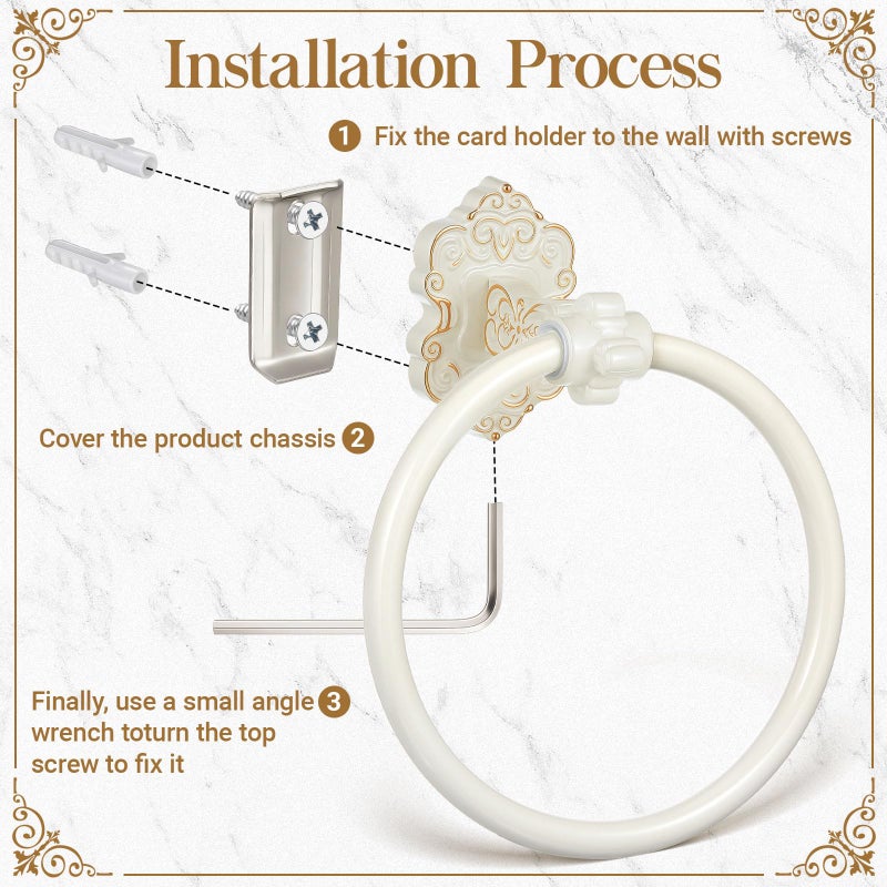 Otoolling 2 Pcs Antique White Toilet Paper Holder Towel Ring, Hand Towel Hanger Toilet Paper Roll Holder Wall Mount Retro Vintage Bathroom Hardware (Circle) - Image 3