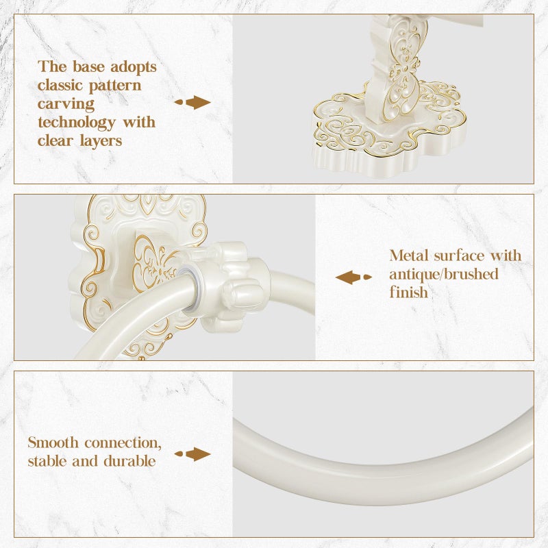Otoolling 2 Pcs Antique White Toilet Paper Holder Towel Ring, Hand Towel Hanger Toilet Paper Roll Holder Wall Mount Retro Vintage Bathroom Hardware (Circle) - Image 4