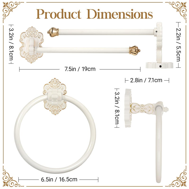 Otoolling 2 Pcs Antique White Toilet Paper Holder Towel Ring, Hand Towel Hanger Toilet Paper Roll Holder Wall Mount Retro Vintage Bathroom Hardware (Circle) - Image 2