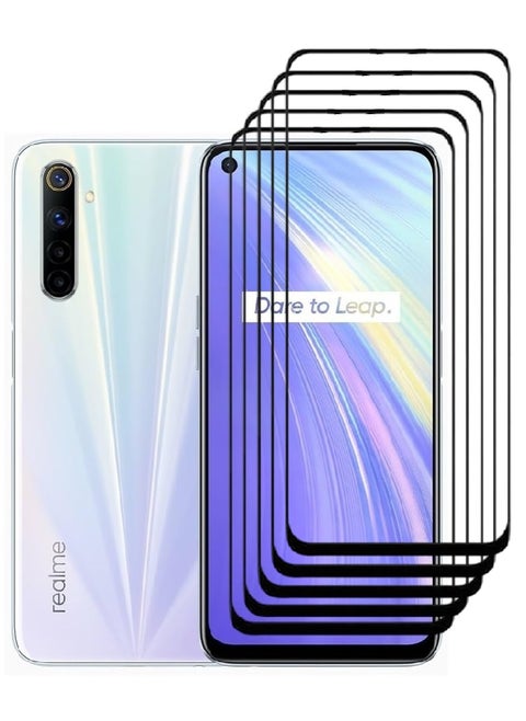 5 Pieces Tempered Glass Screen Protector 5D Designed For Realme 6 Full Glue Edge to Edge Full Screen Coverage And Bubble Free