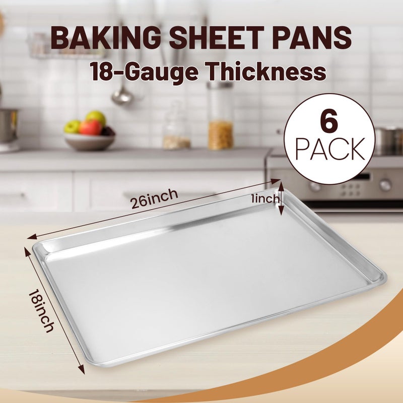 BIEAMA 6 Pack Full Size Baking Sheet Pan Aluminum Commercial Pan for Oven Freezer Bakery Hotel Restaurant 26" Ã— 18" - Image 2