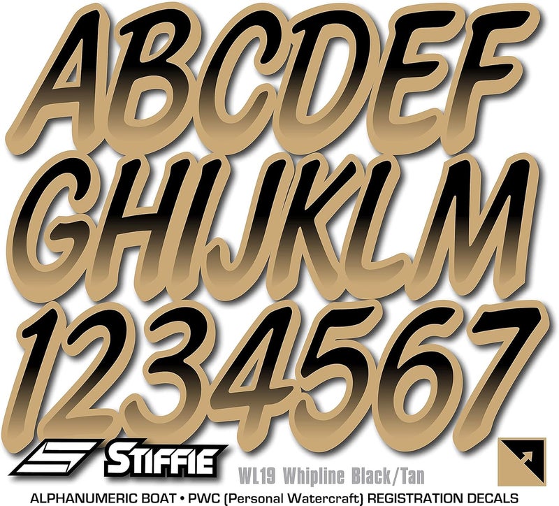 Stiffie Whipline Black/Tan 3" Boat & PWC Registration Decals • Numbers Letters Stickers - Image 5