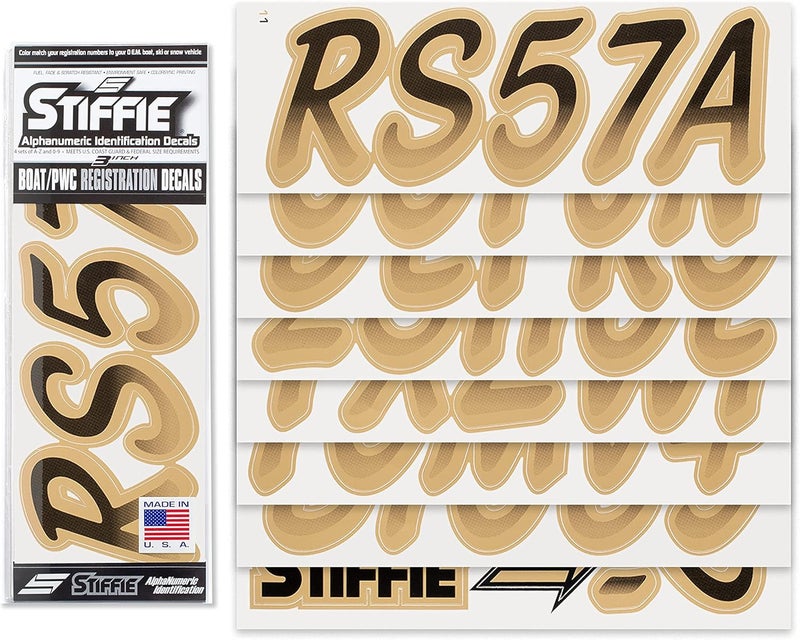 Stiffie Whipline Black/Tan 3" Boat & PWC Registration Decals • Numbers Letters Stickers - Image 2