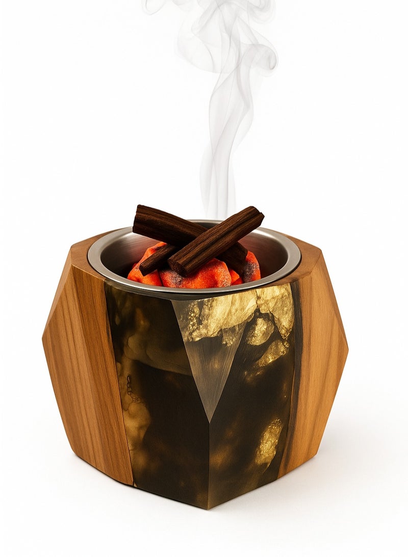 VENDIX Bakhoor holder, Luxury designe epoxy wood incense holder, perfect for Home office and travel, easy to carry - Image 1