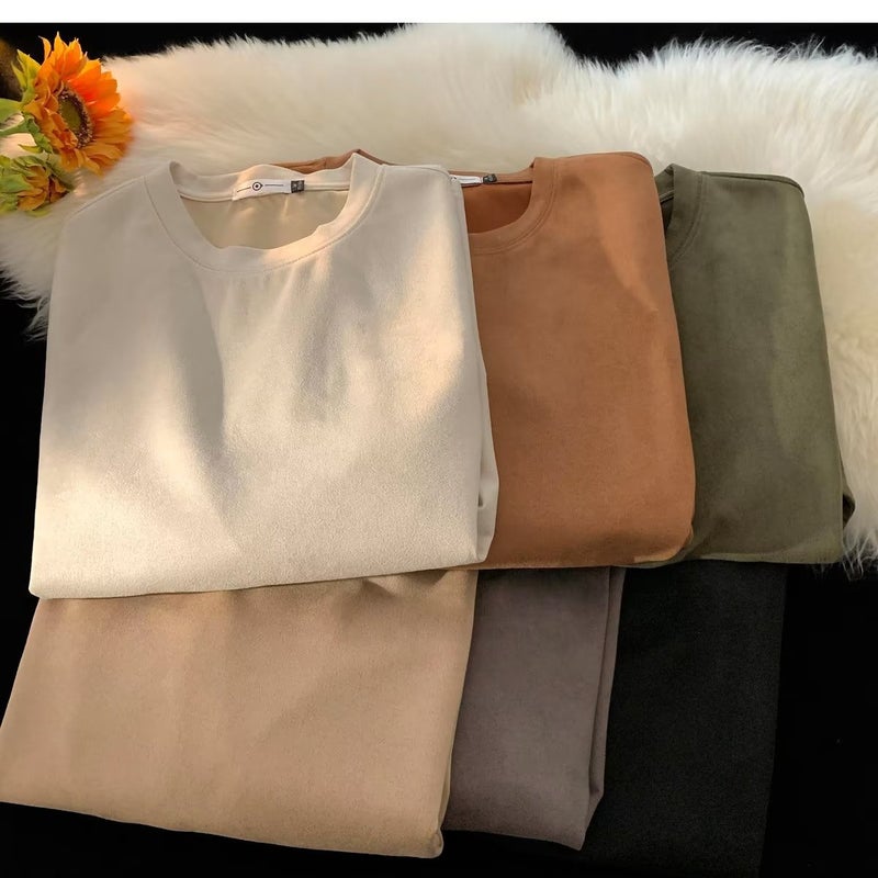 Suede Mid-Sleeve Heavy Short-Sleeved T-Shirt For Men And Women American Style Retro Short-Sleeved Trendy Brand Basic Base Half Sleeve - Image 2