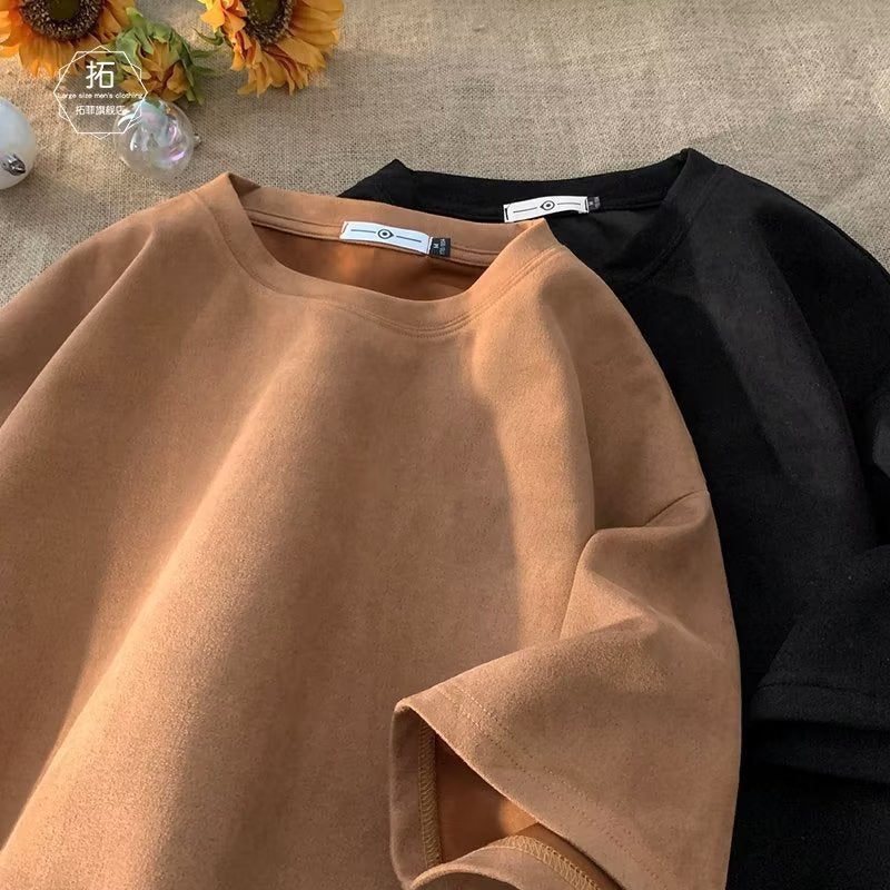 Suede Mid-Sleeve Heavy Short-Sleeved T-Shirt For Men And Women American Style Retro Short-Sleeved Trendy Brand Basic Base Half Sleeve - Image 4
