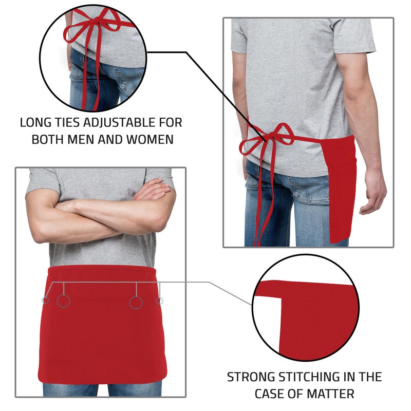 Utopia Wear 4 Pack Server Aprons with 3 Pockets, Waiter and Waitress Waist Aprons for Women with Pockets, Water and Oil Resistant Men Short Aprons (Red) - Image 4