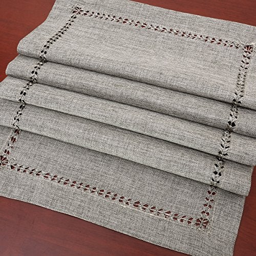 Grelucgo Handmade Hemstitch Gray Dining Table Runner Or Dresser Scarf, Rectangular 14 by 48 Inch - Image 3