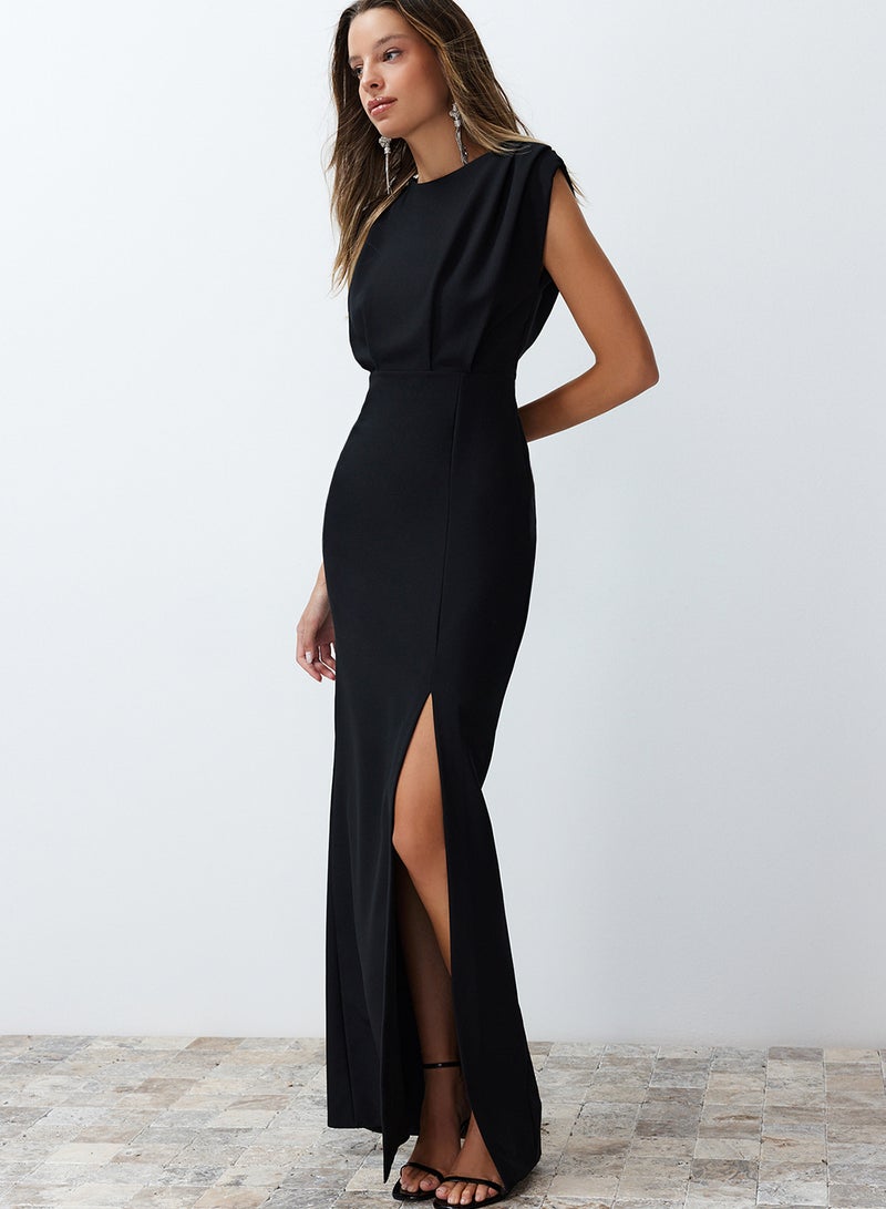 trendyol Black Padded Woven Long Stylish Evening Dress Tprss24Ae00087 - Image 3