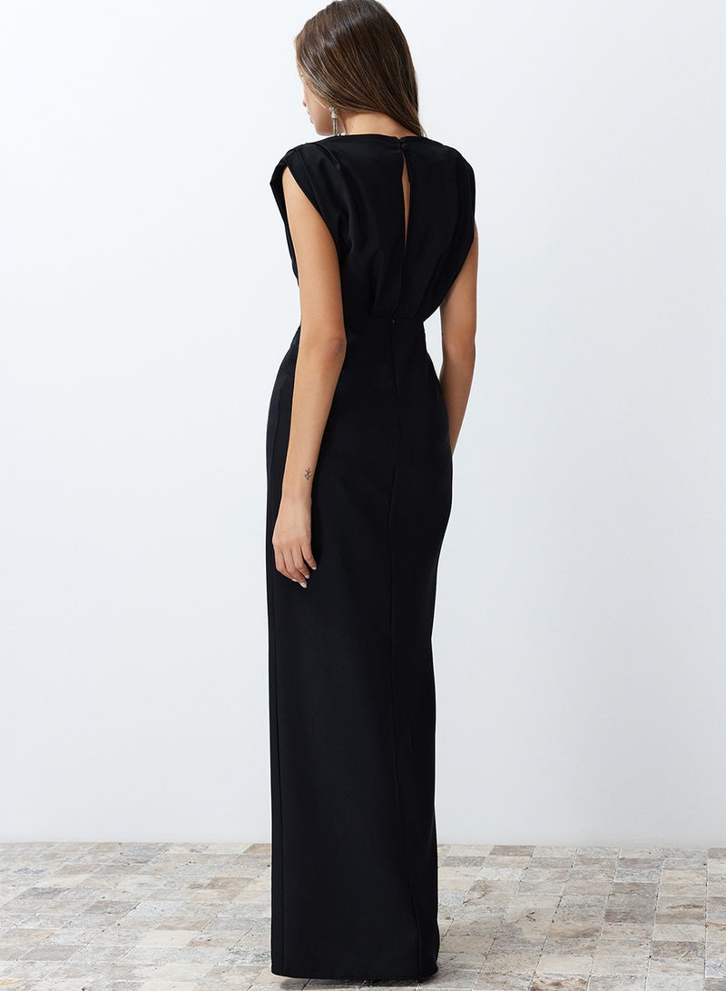 trendyol Black Padded Woven Long Stylish Evening Dress Tprss24Ae00087 - Image 5