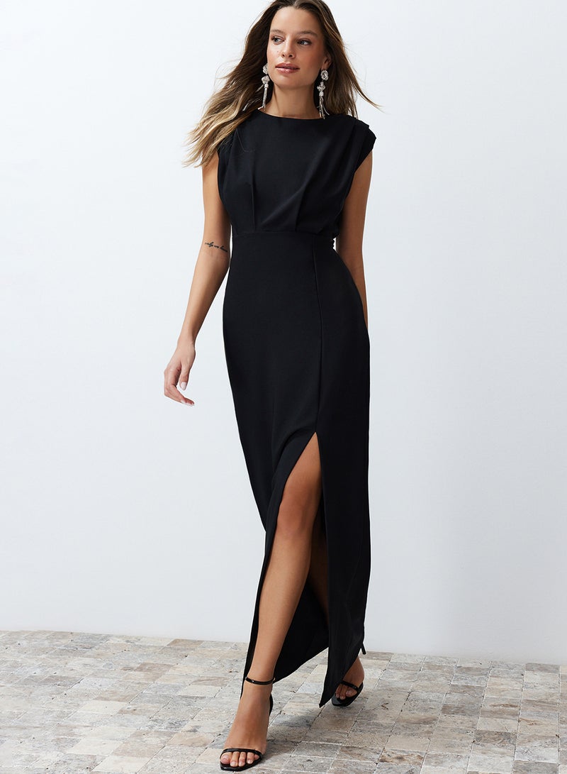 trendyol Black Padded Woven Long Stylish Evening Dress Tprss24Ae00087 - Image 2
