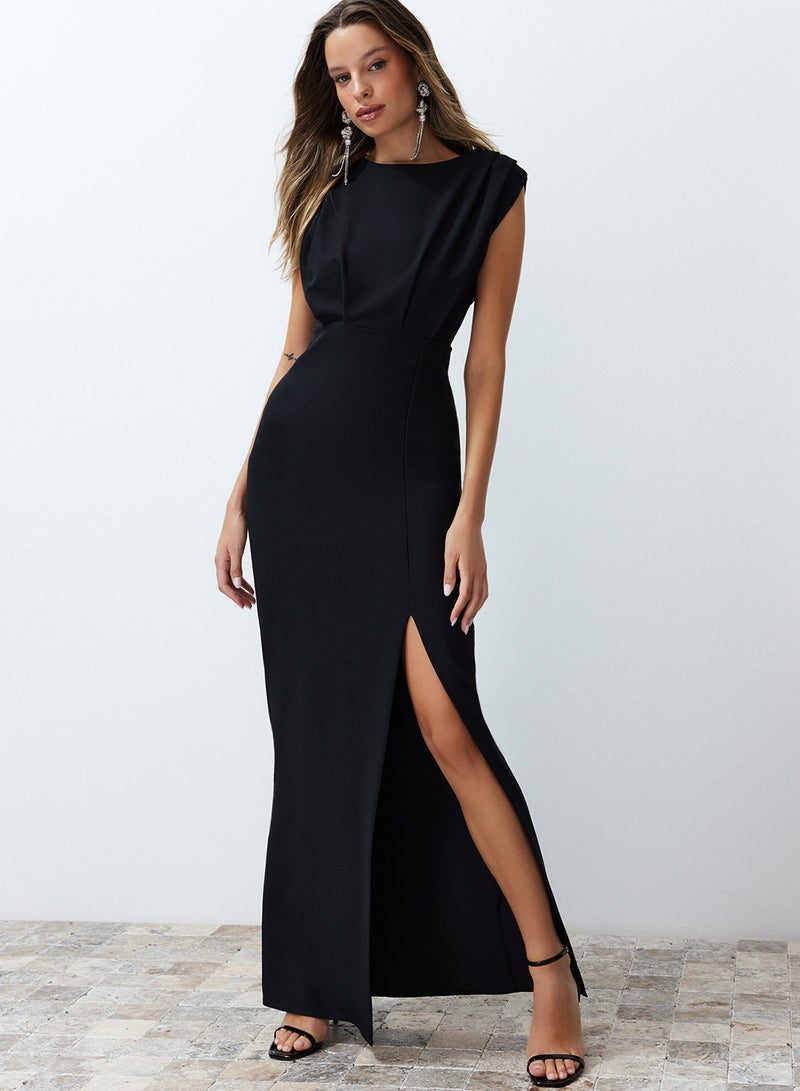 trendyol Black Padded Woven Long Stylish Evening Dress Tprss24Ae00087 - Image 1