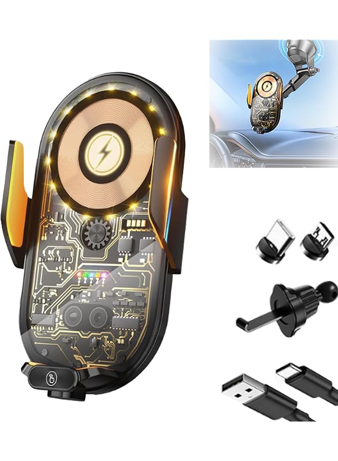 S-TOP RGB Car Phone Holder for Air Vent, 66W Fast Charging 5-in-1 Auto-Clip Car Mount with 360° Rotation, One-hand Auto Lock Mobile Holder For Car Super Stable 2025 Premium Phone Stand for All Smartphones - Image 1