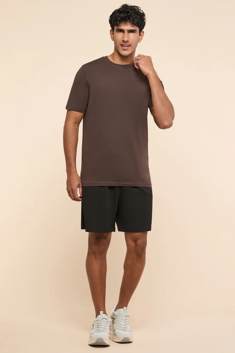 أر أند بي Solid T-Shirt with Crew Neck and Short Sleeves