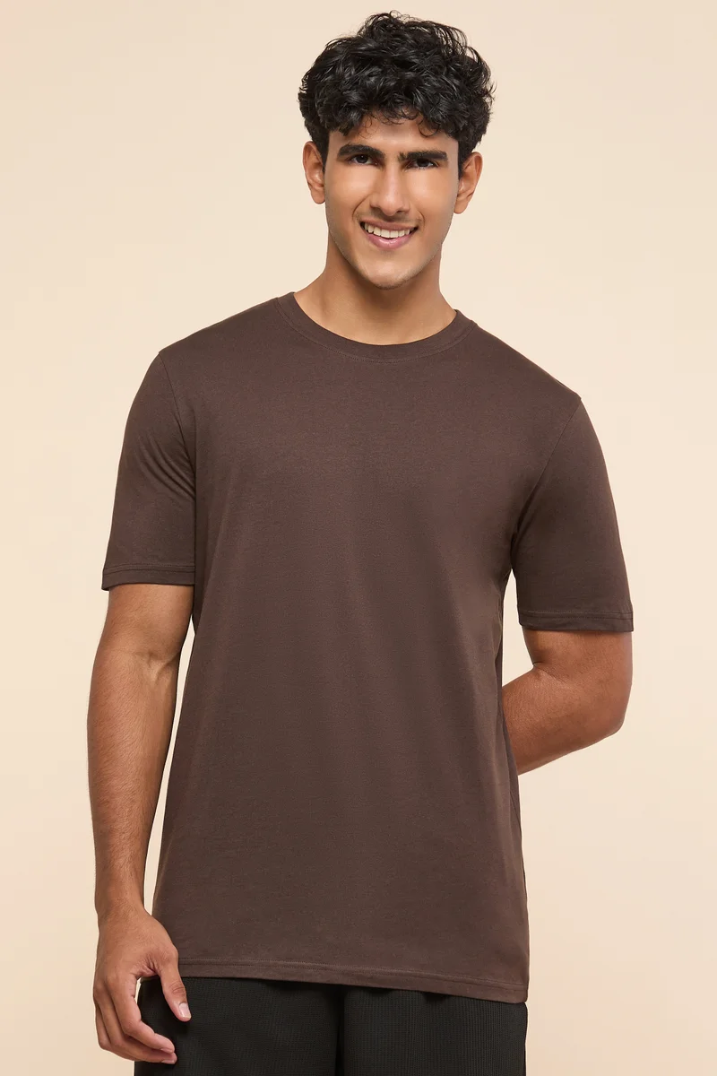 أر أند بي Solid T-Shirt with Crew Neck and Short Sleeves
