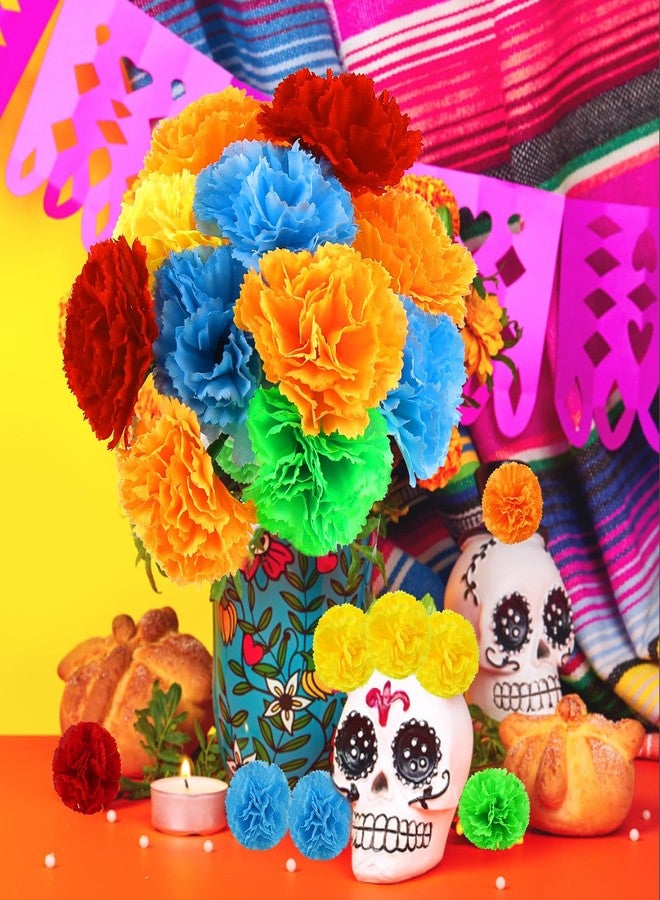 JMUQ 80Pcs Artificial Marigold Flowers, 2inch Silk Marigolds with Stems, Colorful Artificial Flowers for Diwali Home Decor Marigold Garland Day of The Dead Decorations - Image 3