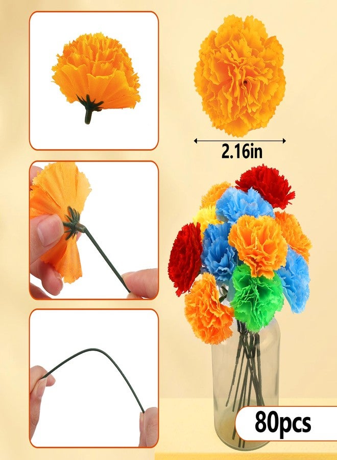 JMUQ 80Pcs Artificial Marigold Flowers, 2inch Silk Marigolds with Stems, Colorful Artificial Flowers for Diwali Home Decor Marigold Garland Day of The Dead Decorations - Image 2