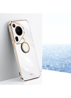 For Huawei Pura 70 Ultra XINLI Straight 6D Plating Gold Edge TPU Shockproof Case with Ring Holder(White)