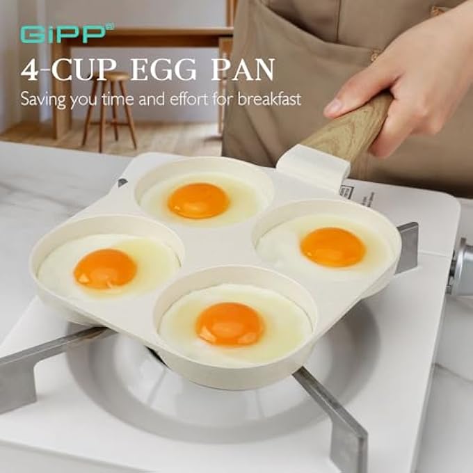 GIPP Non Stick Egg Pan  Section Breakfast Frying Pan Grill Pan With HeatResistant Handle Omelette Pan Compatible With All Stovetops Pfoa Free White 4Cup Egg Pan - Image 2