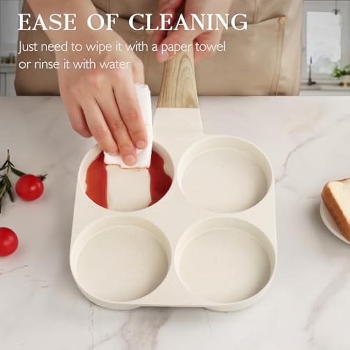 GIPP Non Stick Egg Pan  Section Breakfast Frying Pan Grill Pan With HeatResistant Handle Omelette Pan Compatible With All Stovetops Pfoa Free White 4Cup Egg Pan - Image 5