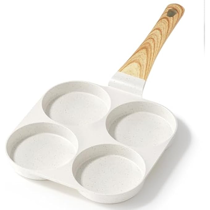 GIPP Non Stick Egg Pan  Section Breakfast Frying Pan Grill Pan With HeatResistant Handle Omelette Pan Compatible With All Stovetops Pfoa Free White 4Cup Egg Pan - Image 1