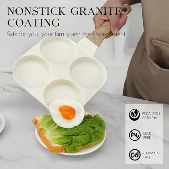 GIPP Non Stick Egg Pan  Section Breakfast Frying Pan Grill Pan With HeatResistant Handle Omelette Pan Compatible With All Stovetops Pfoa Free White 4Cup Egg Pan - Image 4