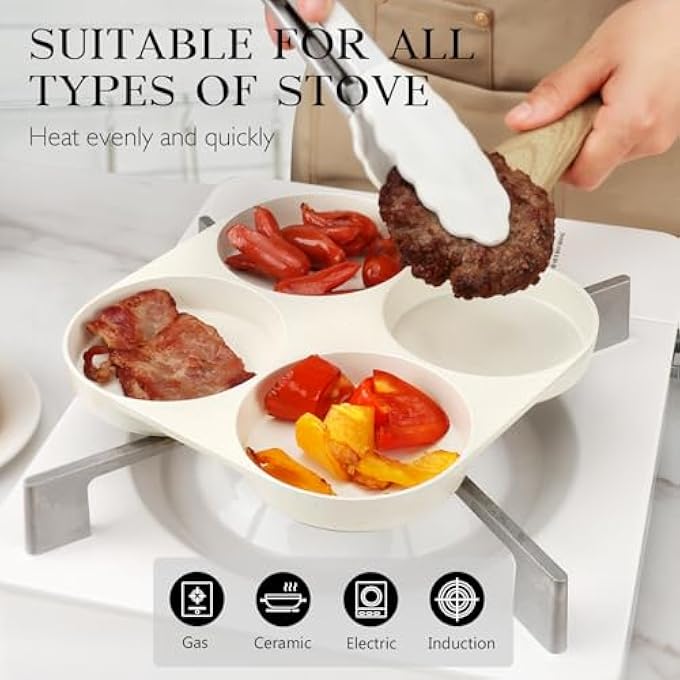 GIPP Non Stick Egg Pan  Section Breakfast Frying Pan Grill Pan With HeatResistant Handle Omelette Pan Compatible With All Stovetops Pfoa Free White 4Cup Egg Pan - Image 3