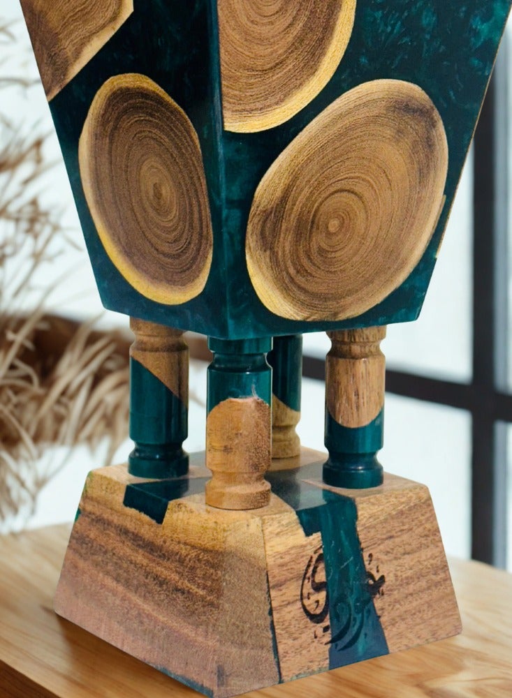 أودي مبخرة فاخرة من راتنج العود والخشب الصلب – مبخرة خضراء يدوية بطول 9 إنش لحرق العود والبخور واللبان – مبخرة ديكورية راقية للمنزل، المكتب، المجلس والهدايا - Image 5