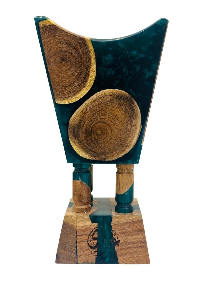 أودي مبخرة فاخرة من راتنج العود والخشب الصلب – مبخرة خضراء يدوية بطول 9 إنش لحرق العود والبخور واللبان – مبخرة ديكورية راقية للمنزل، المكتب، المجلس والهدايا - Image 1