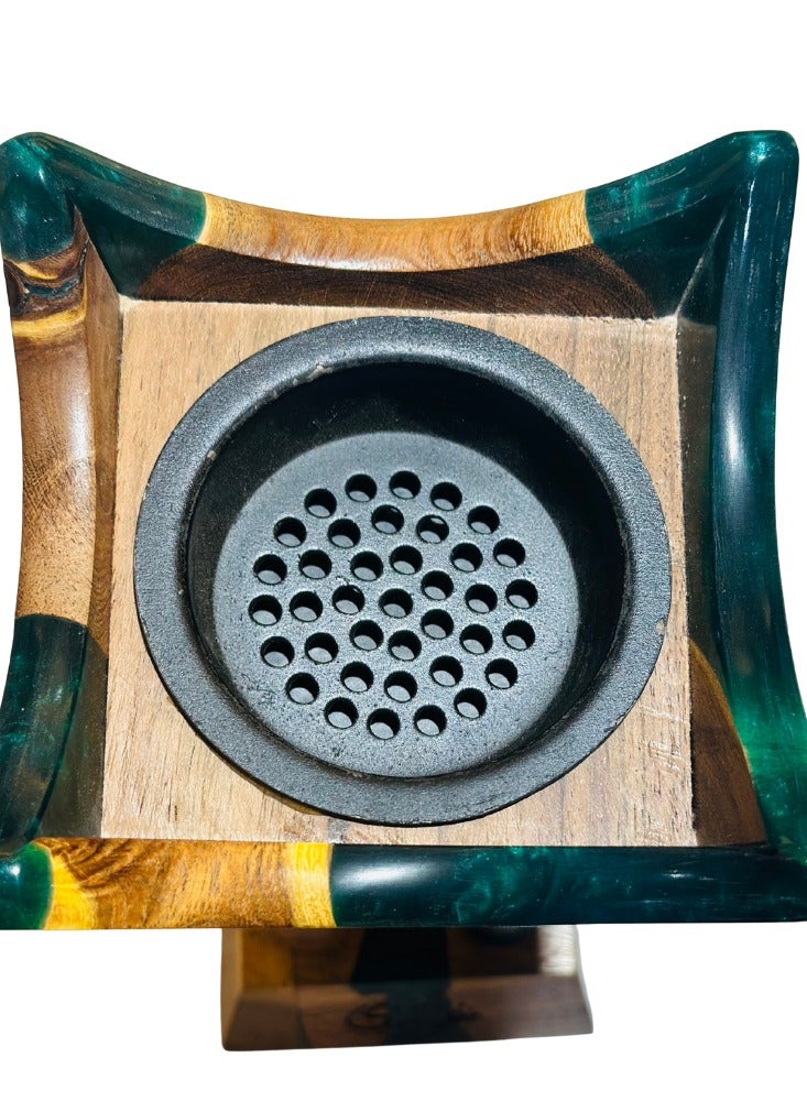 أودي مبخرة فاخرة من راتنج العود والخشب الصلب – مبخرة خضراء يدوية بطول 9 إنش لحرق العود والبخور واللبان – مبخرة ديكورية راقية للمنزل، المكتب، المجلس والهدايا - Image 4