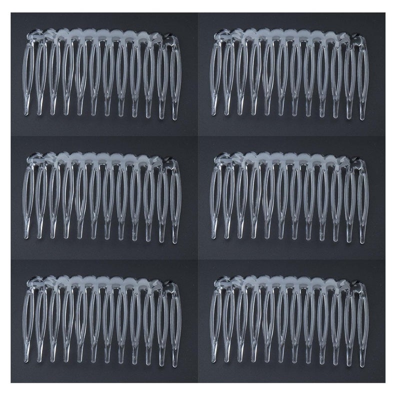 6 Pcs 12 Teeth Hair Side Combs 68 x 38 cm Tortoise French Twist Hair Barrettes Accessories for Women Girls Fine Thin Thick Long Hair Wedding Bridal Parties Clear