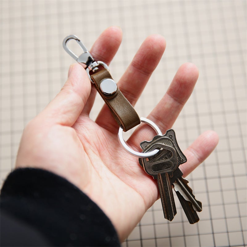 Handmade Genuine Vegetable Tanned Leather Keychain, Modern Minimalist Key Ring for Couples, Unisex Gift for Birthday, Christmas, Valentine's Day - Image 2
