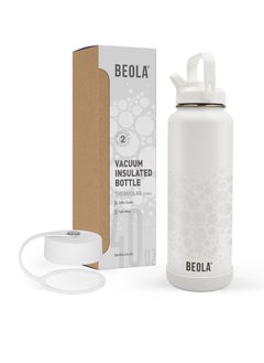 BEOLA 1200ml Water Bottle 18/8 Stainless Steel 304 Double Wall Insulated Thermos Bottle with a wide mouth, 2 lids included, Hot Cold Liquids Sports Bottle bella, 40oz Bottle (Sparkling White)  - Image 1