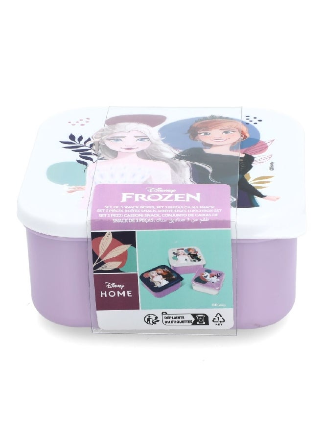 STOR 3-Piece Frozen Theme Square Shaped Plastic Nesting Snack Box Set Multicolour 6 x 12 x 12 cm  - Image 1