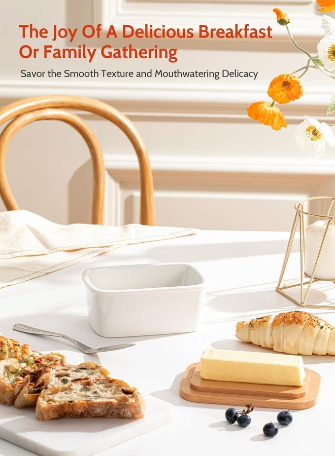 سويز طبق زبدة سويز مع غطاء، حافظة كبيرة من البورسلين بغطاء من خشب الزان، مثالية لزبدة الساحل الشرقي والغربي، أبيض - Image 3