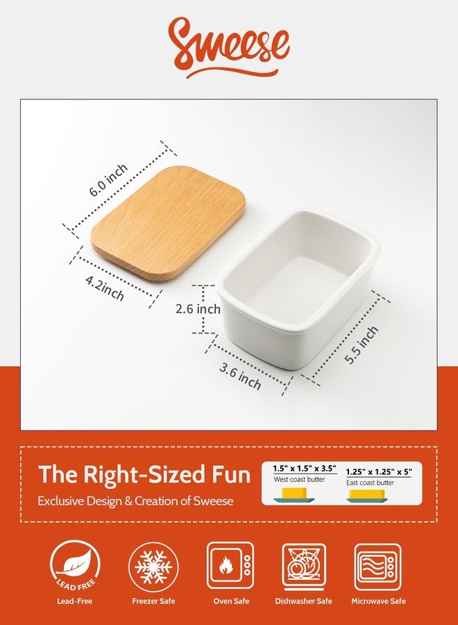 سويز طبق زبدة سويز مع غطاء، حافظة كبيرة من البورسلين بغطاء من خشب الزان، مثالية لزبدة الساحل الشرقي والغربي، أبيض - Image 2