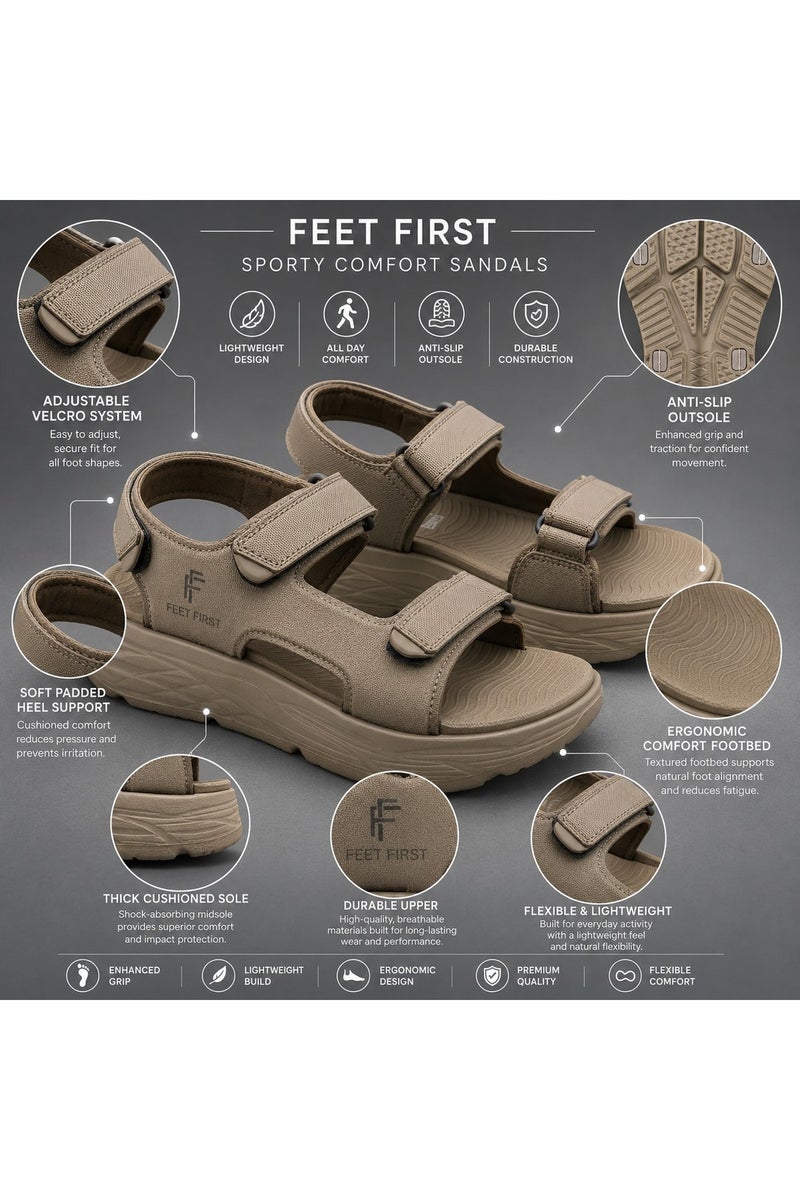 Feet First Men’s Sports Sandals with Adjustable Velcro Straps – Lightweight Comfort Outdoor Walking Sandals - Image 2