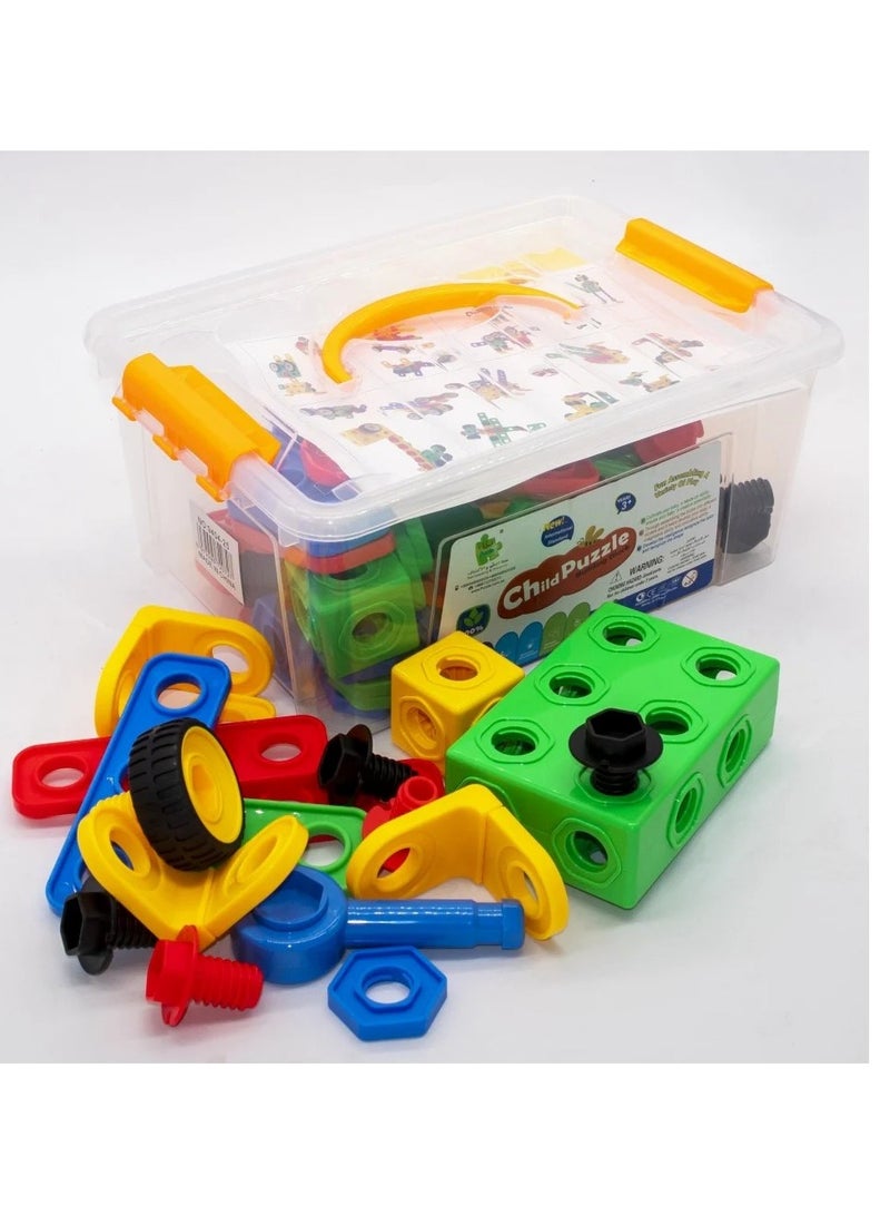 Educational Wooden Construction Set – 85 Pieces for Developing Creativity and Building Skills 
