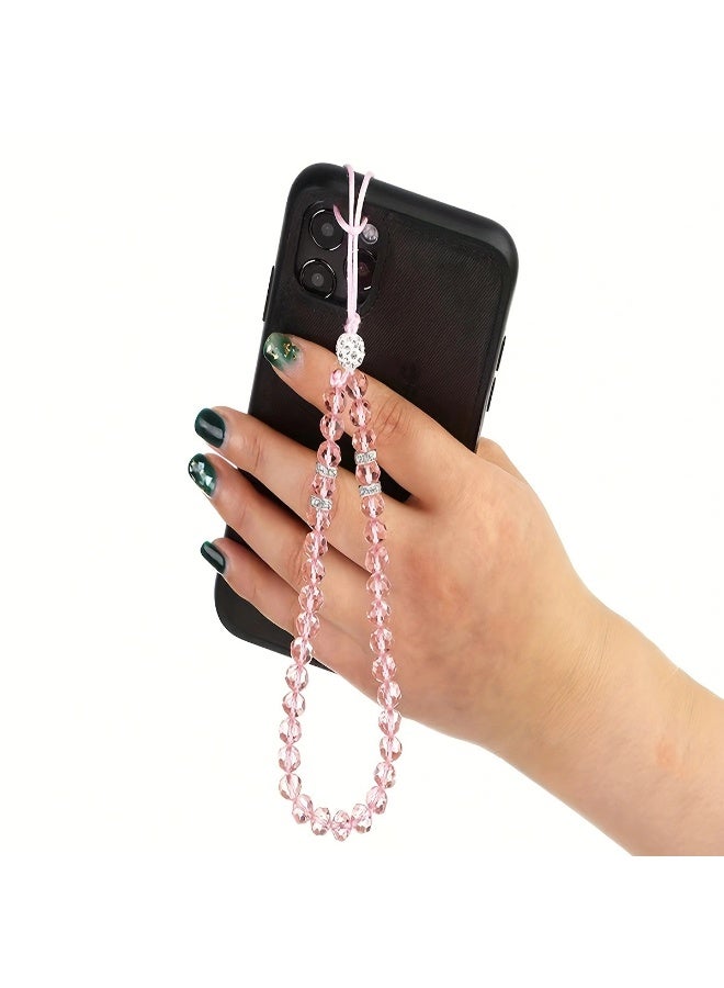 NIBEMINENT Super Cute Beaded Phone Charm – Trendy Phone Chain Wrist Strap, Shining Beads Chain Lanyard for Cell Phone