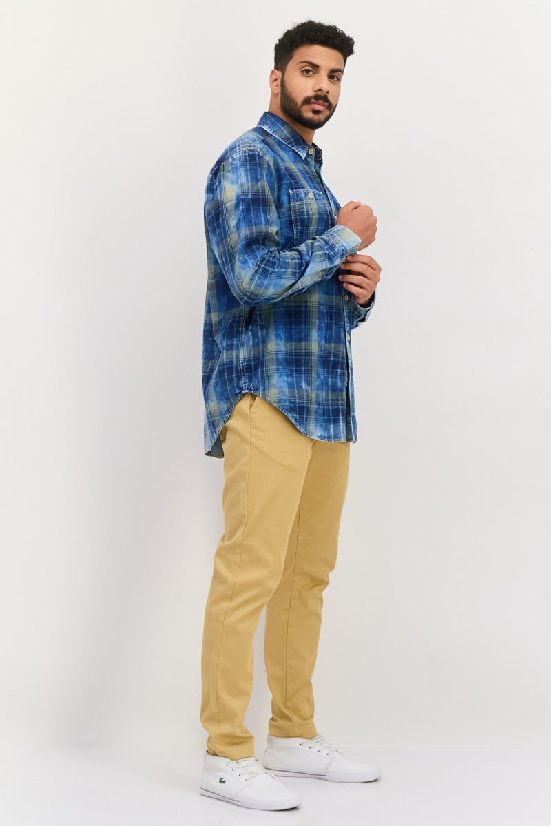 TRUE GRIT Men Regular Fit Long Sleeves Plaid Casual Shirt, Blue Combo - Image 5