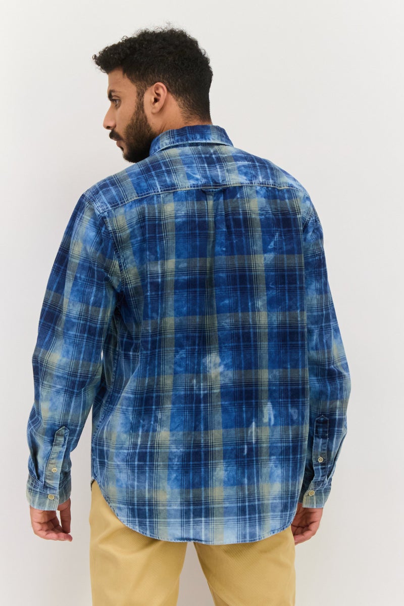 TRUE GRIT Men Regular Fit Long Sleeves Plaid Casual Shirt, Blue Combo - Image 4