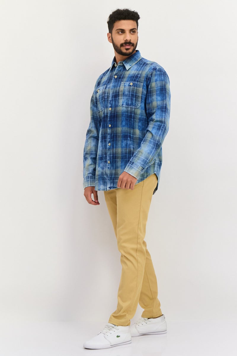 TRUE GRIT Men Regular Fit Long Sleeves Plaid Casual Shirt, Blue Combo - Image 2