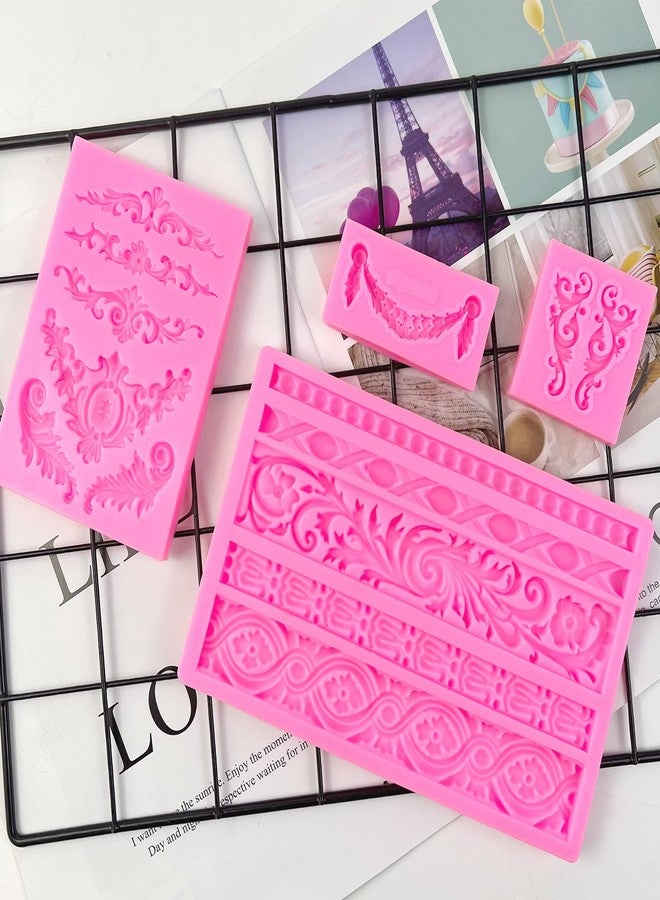 Rainmae 4 Pcs Baroque Fondant Silicone Molds, Relief Flower Lace Chocolate Mould, Scroll Lace Clay Mold, Filigree Mold 3D Sculpted Decoration, Cupcake Topper, Jewelry, Polymer Clay, Crafting Projects - Image 2