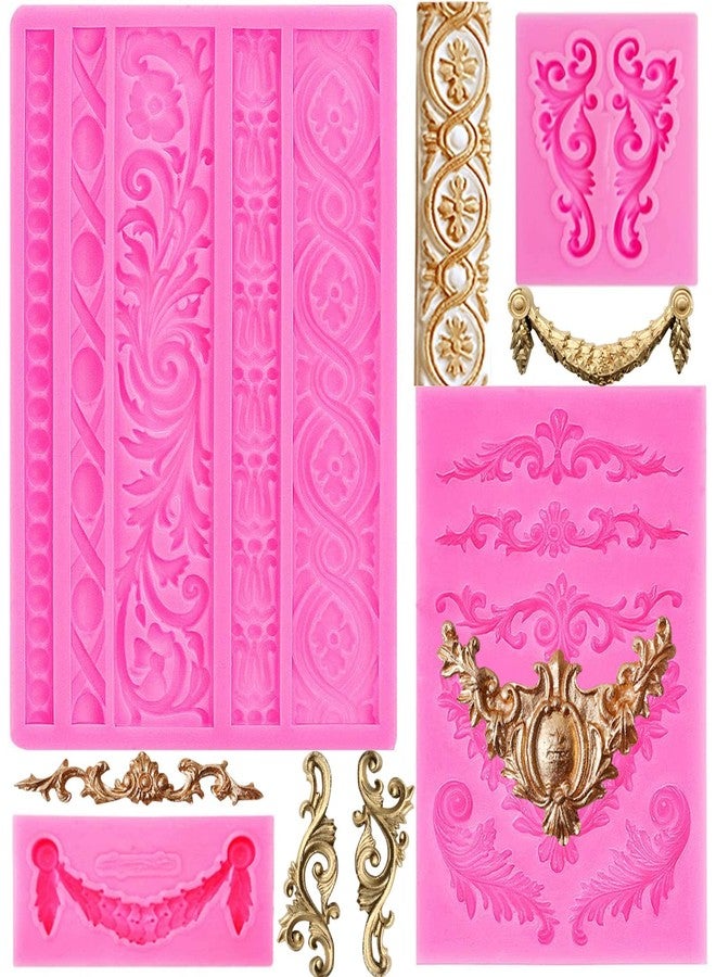 Rainmae 4 Pcs Baroque Fondant Silicone Molds, Relief Flower Lace Chocolate Mould, Scroll Lace Clay Mold, Filigree Mold 3D Sculpted Decoration, Cupcake Topper, Jewelry, Polymer Clay, Crafting Projects - Image 1