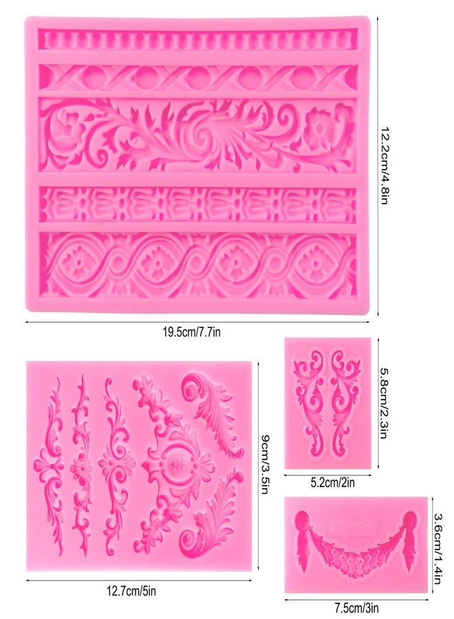 Rainmae 4 Pcs Baroque Fondant Silicone Molds, Relief Flower Lace Chocolate Mould, Scroll Lace Clay Mold, Filigree Mold 3D Sculpted Decoration, Cupcake Topper, Jewelry, Polymer Clay, Crafting Projects - Image 3