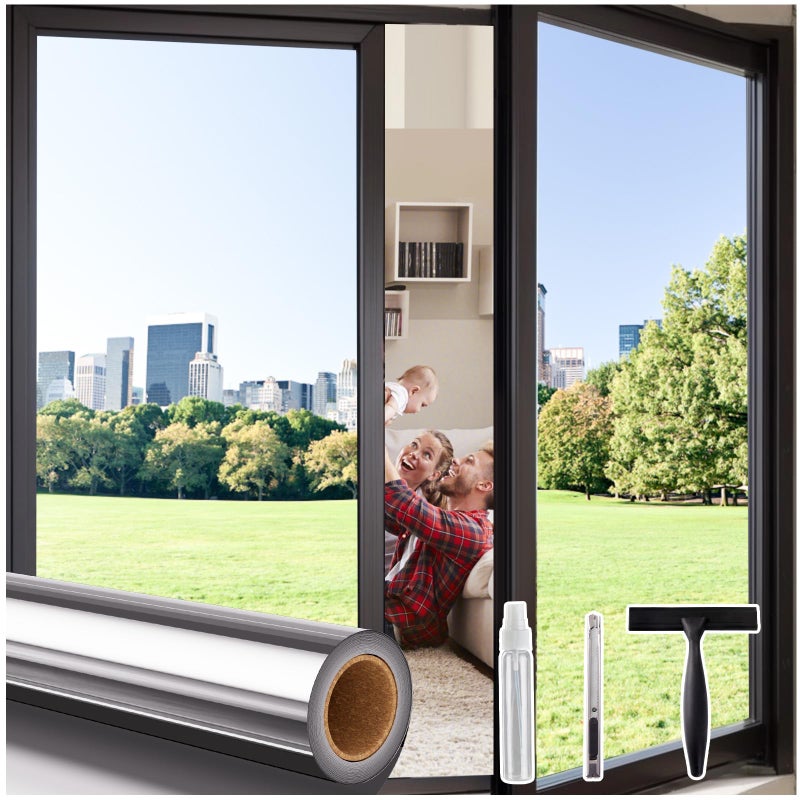 Coavas One Way Privacy Window Film with 3 Tools Reflective Window Tint for Home Daytime Privacy See Out Not In Heat Control UV Blocking Adhesive Covering for Bedroom Office175 x 787InchSilver - Image 2