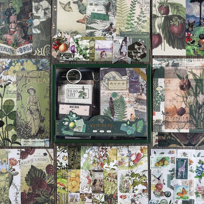 GLADBACK (346 قطعة) مجموعة دفتر ملاحظات ورقية ومجموعة قصاصات مع مستلزمات تزيين إبداعية، قرطاسية، ملصقات، دفتر A6 بشبكة مربعة كهدية للبنات (دفتر قصاصات نباتية) - Image 3