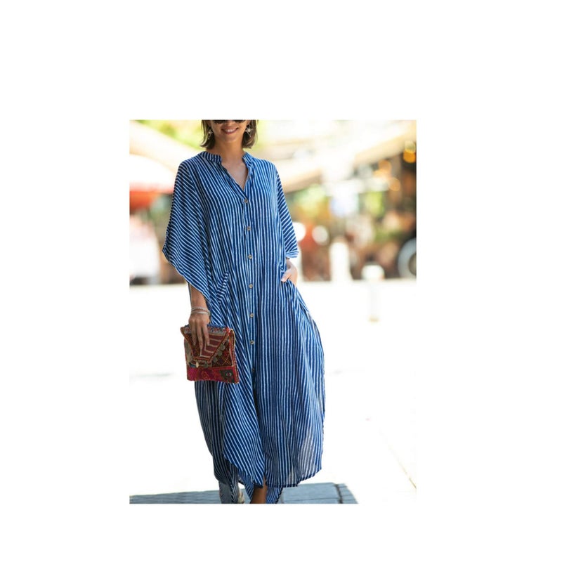 Zikra Maxi Bohemian Dress, Kimono, Beach Coverup, Women's Long Clothes, for Evening Wear, Summer Wear, Lounging at Home or Even as Sleepwear Amazing Gift for Ladies, One Size Fits Most (Blue) - Image 5