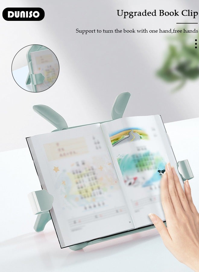 DUNISO Book Stand Holder for Kids Foldable Book Stand Multi Heights Angles Adjustable Foldable Book Rest with Book clip, Reading Free Hand Holder for TextBooks Magazines - Image 2