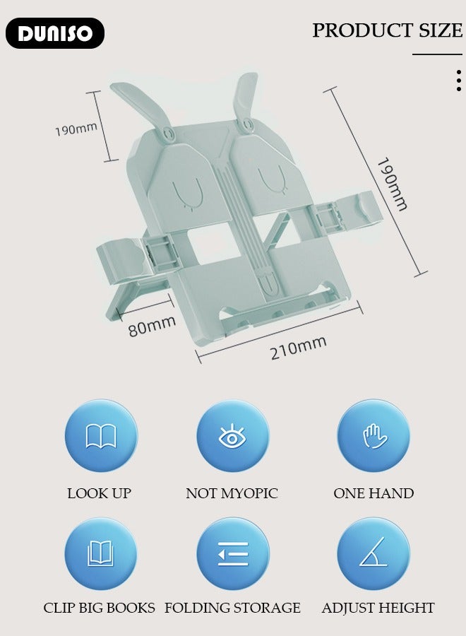 DUNISO Book Stand Holder for Kids Foldable Book Stand Multi Heights Angles Adjustable Foldable Book Rest with Book clip, Reading Free Hand Holder for TextBooks Magazines - Image 4